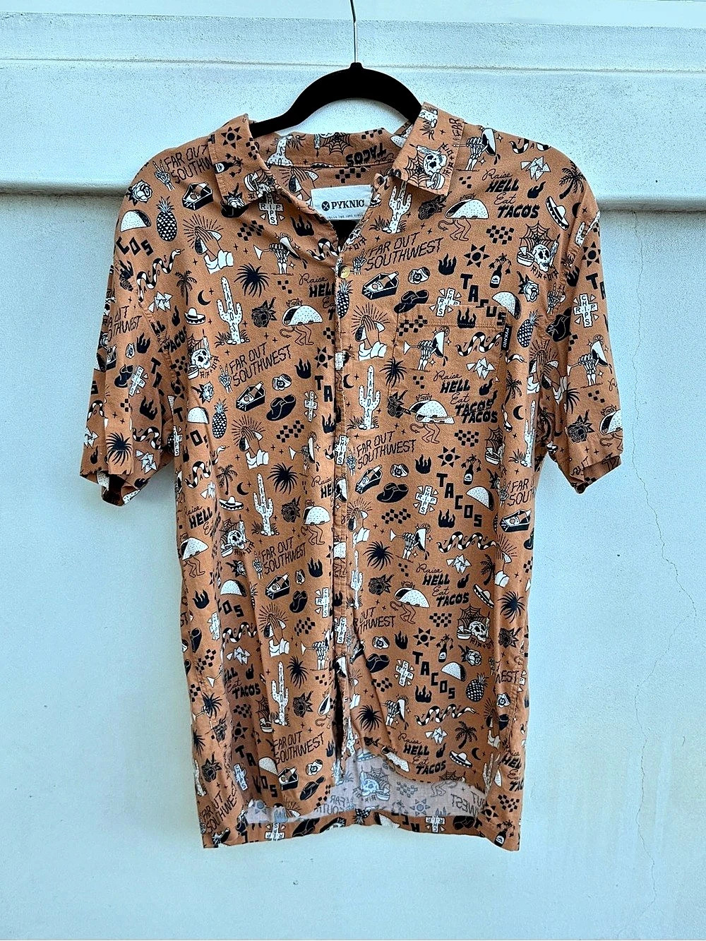 PYKNIC Raise Hell Eat Tacos Button-Up Men's Short Sleeve Shirt size L